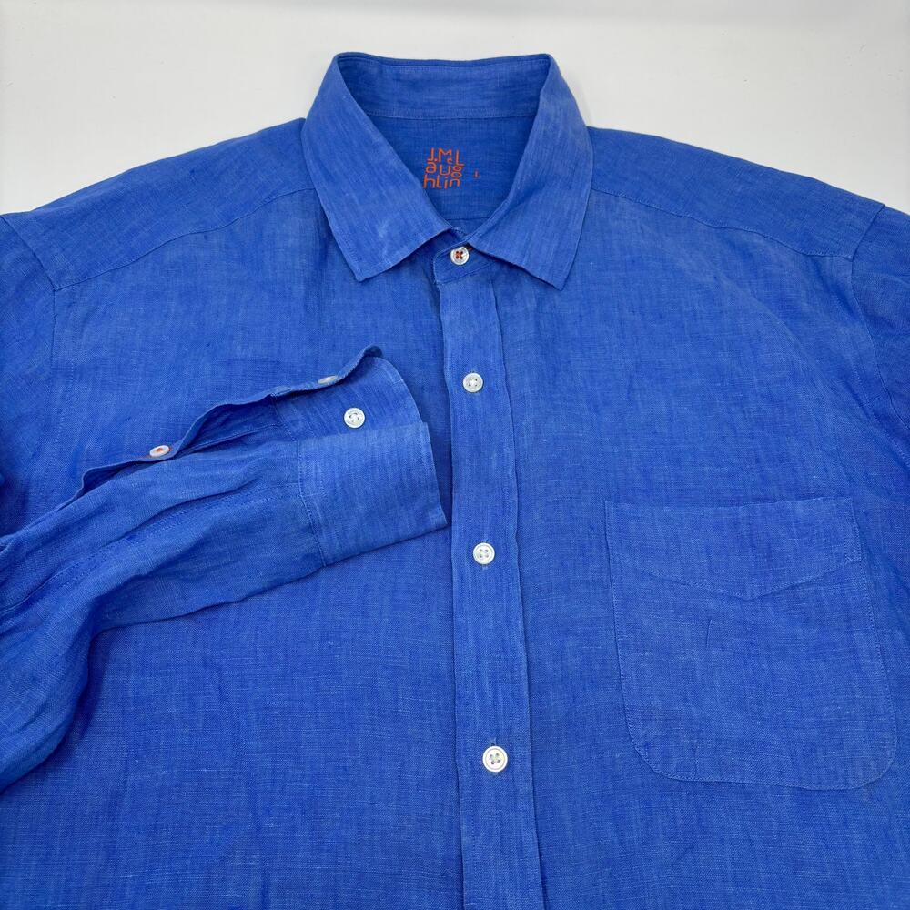 J.McLaughlin Mens Large 100% Linen Solid Blue Long Sleeve Button Up Shirt